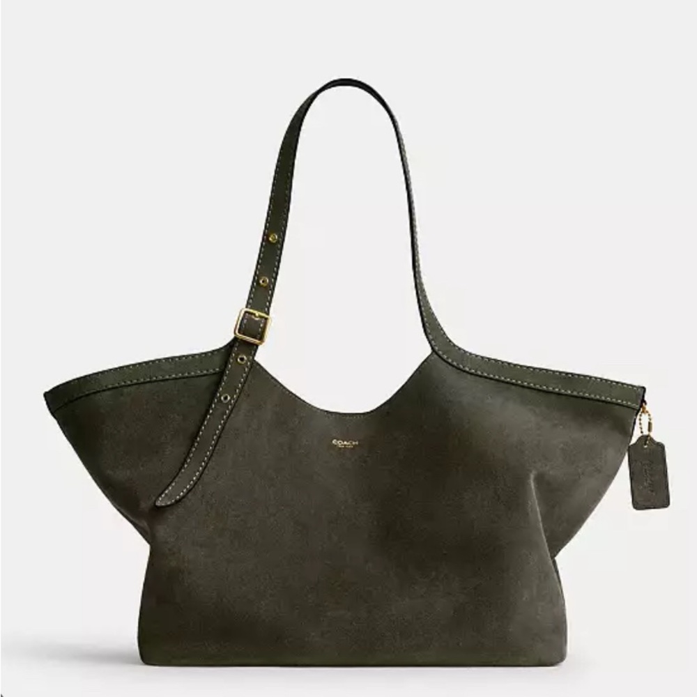 Coach Dark Green Suede Shoulder Bag